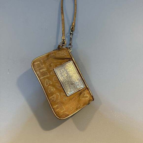 Coach Metallic Gold Graffiti Logo Wristlet - Picture 1 of 3